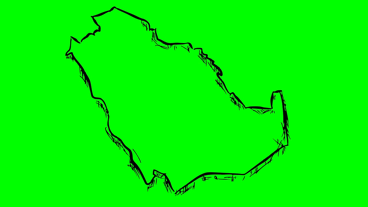 사우디 아라비아 초록색 화면에 윤 지도를 그리는 고립 된 화이트 보드