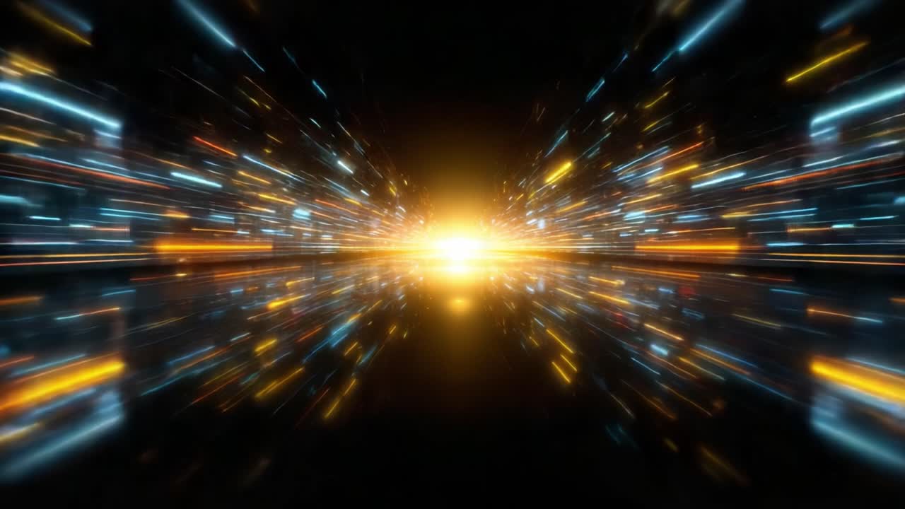 An Explosive Burst of Light and Color: A Dynamic Journey Through Vibrant Digital Energy in a Futuristic Space of Reflections and Motion