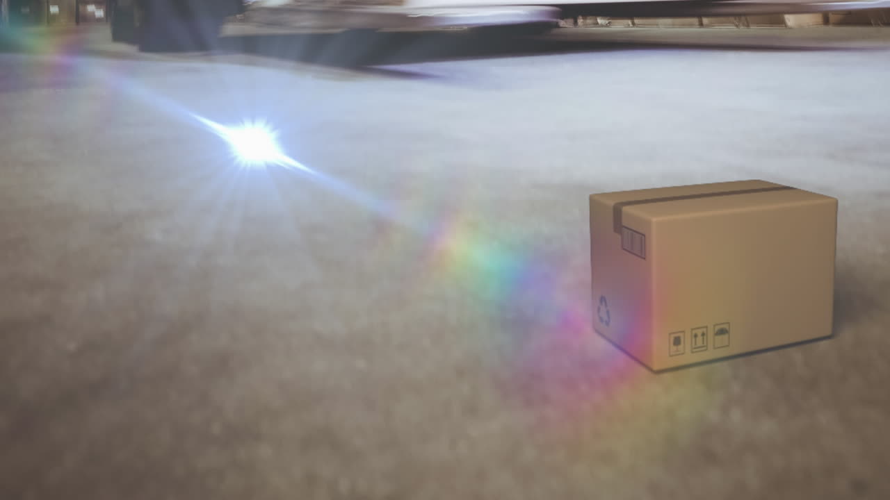 창고 위에 반이는 불빛의 애니메이션.