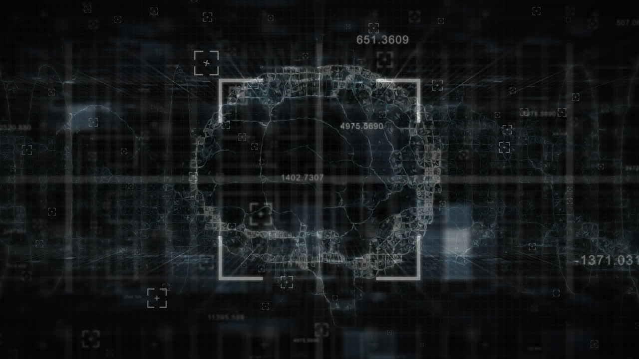 múltiples números cambiantes sobre el cerebro humano y ondas digitales contra un fondo negro