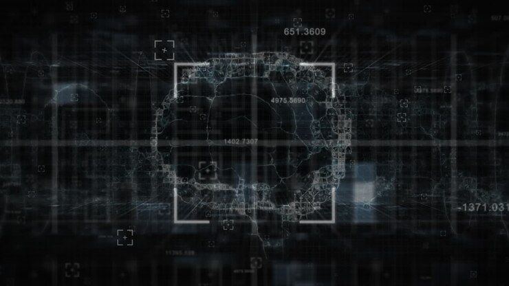 Multiple changing numbers over human brain and digital wave against black background