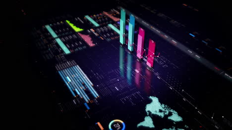 a businessman analyzing stock market, crypto trading, info graphic with animated graphs, charts and data numbers insight on a transparent monitor display screen