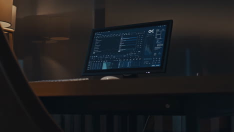 computer workstation with data on screen