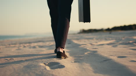 businessman walking on the beach with suitcase