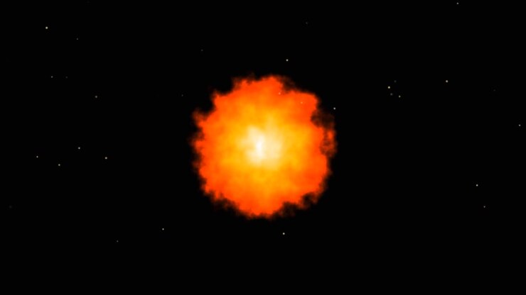 Expanding Glowing Orange Sphere Against Dark Background