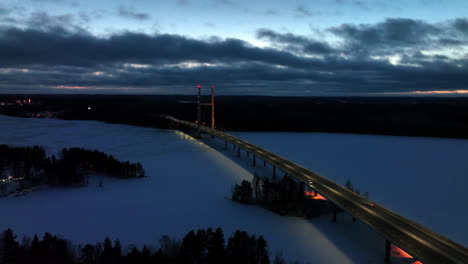 drone orbiting the tahtiniemi bridge, moody