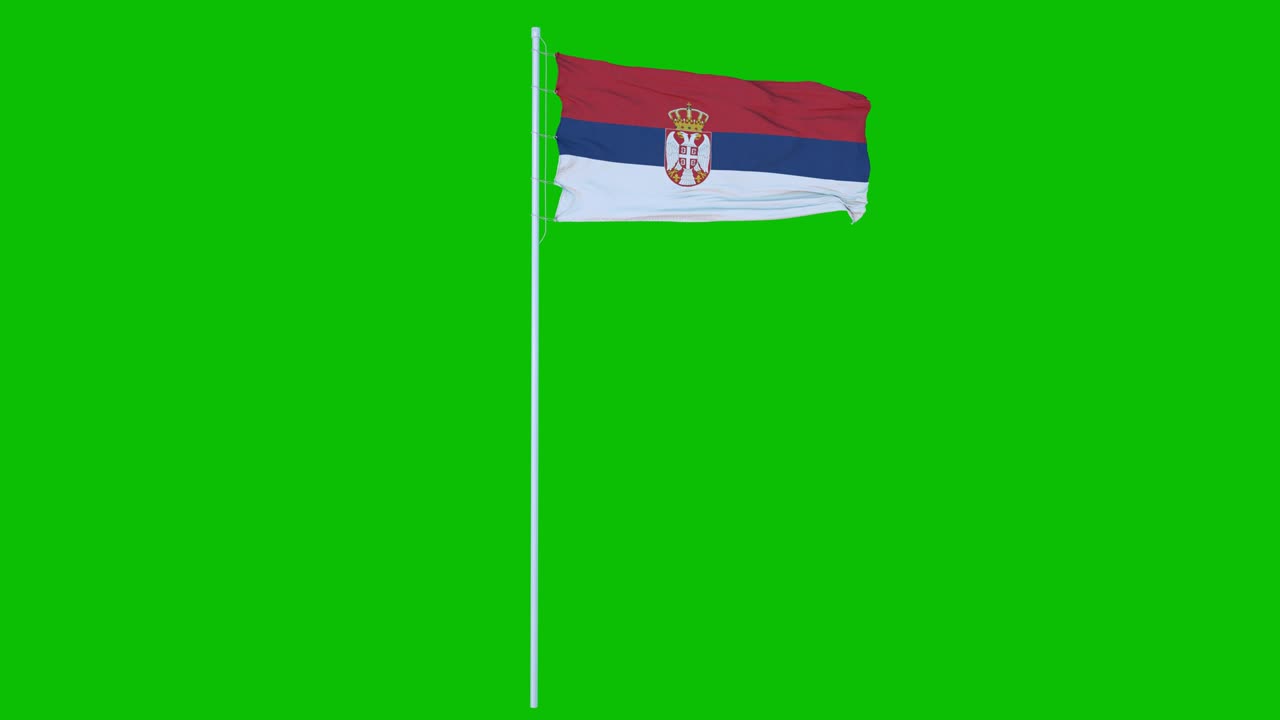 bandera de serbia ondeando en el viento en pantalla verde o fondo de tecla de croma. animación 4k