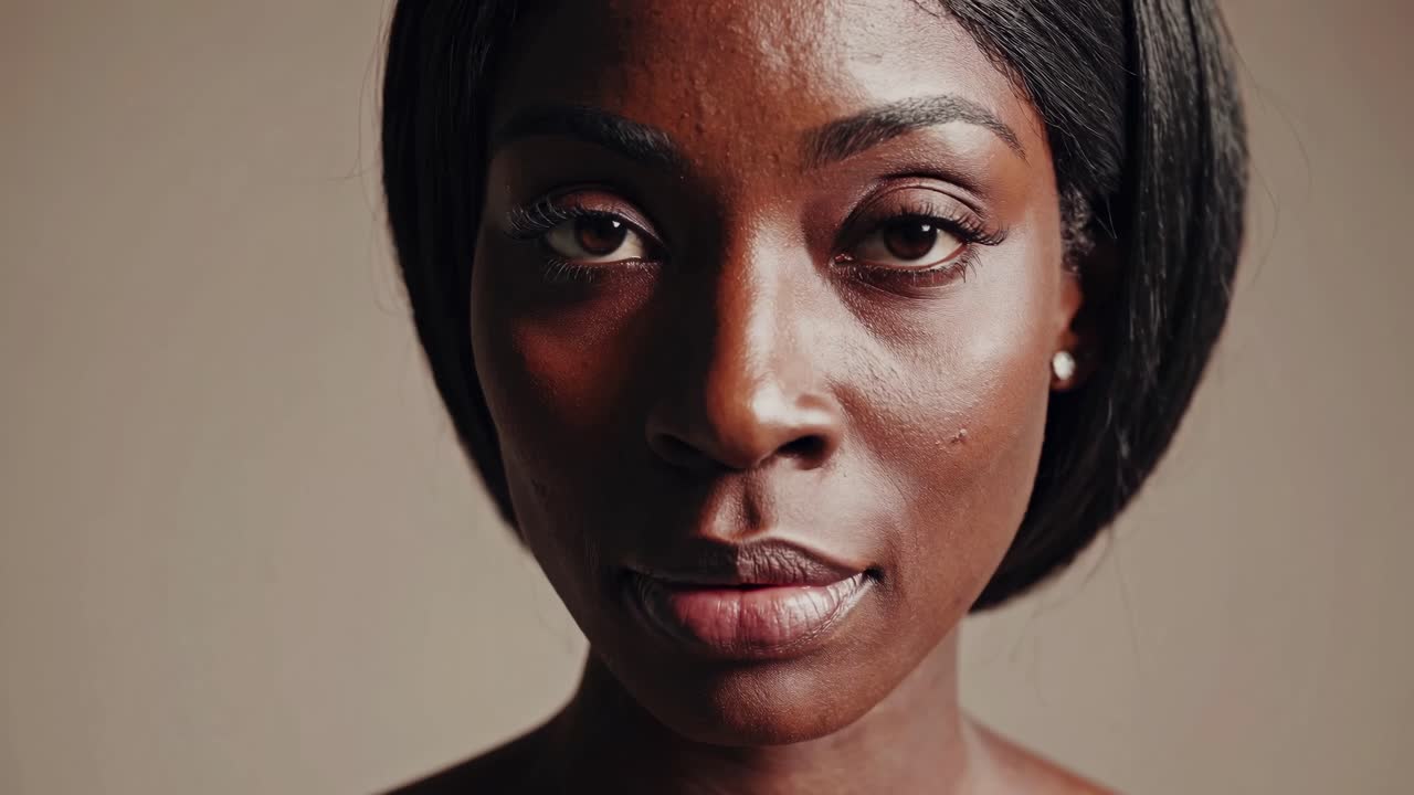 Close-up video shot of a woman's face, capturing intense expression