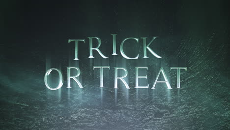 animation text trick or treat on mystical horror background with dark smoke and motion camera