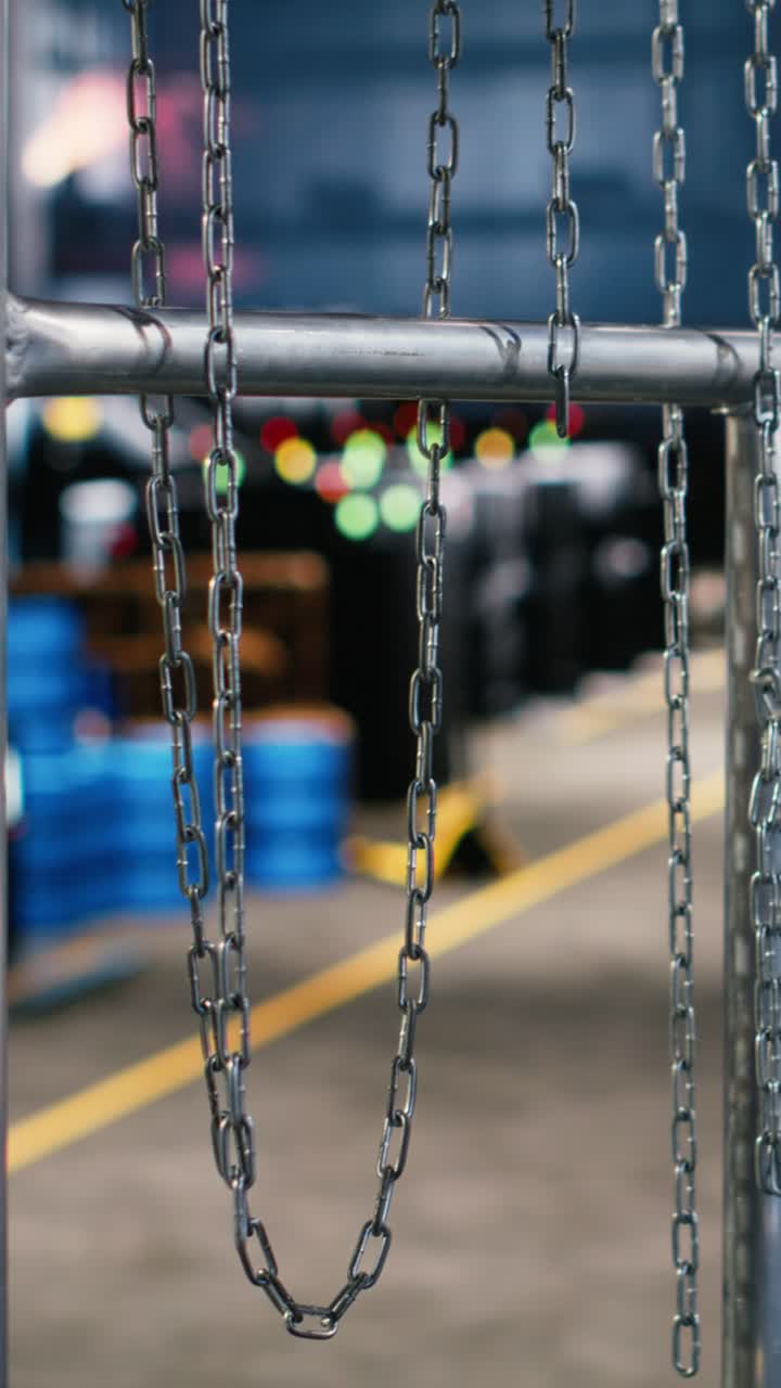 Vertical Video Engineering plant empty with rows of machinery and production equipment
