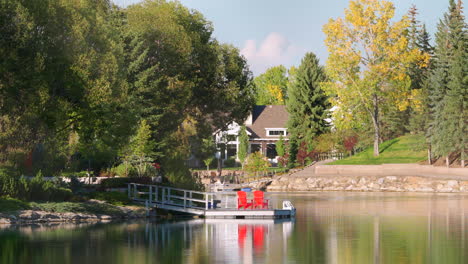 Calm-lakeside-dock-on-a-mild-summer-day-in-Canada