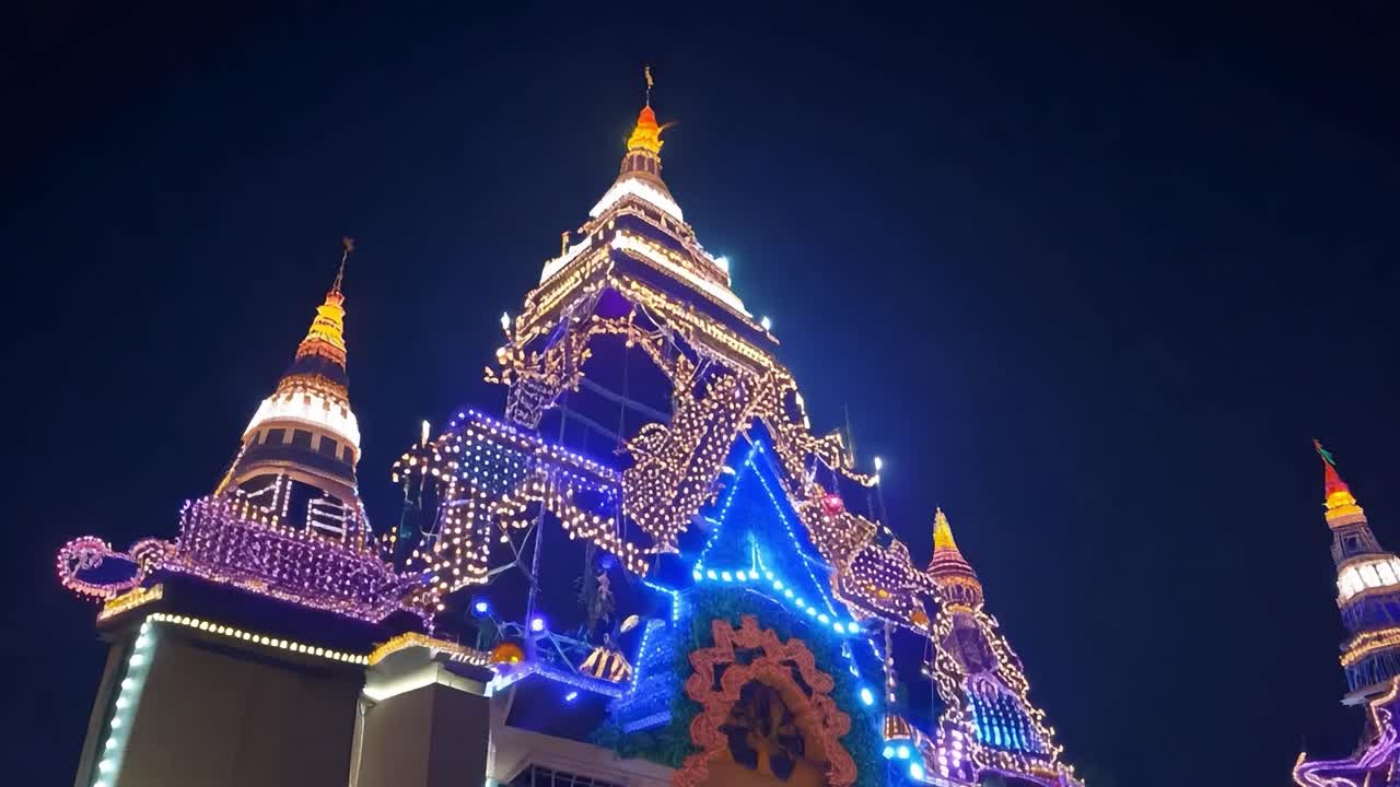 밤에 조명 된 사원