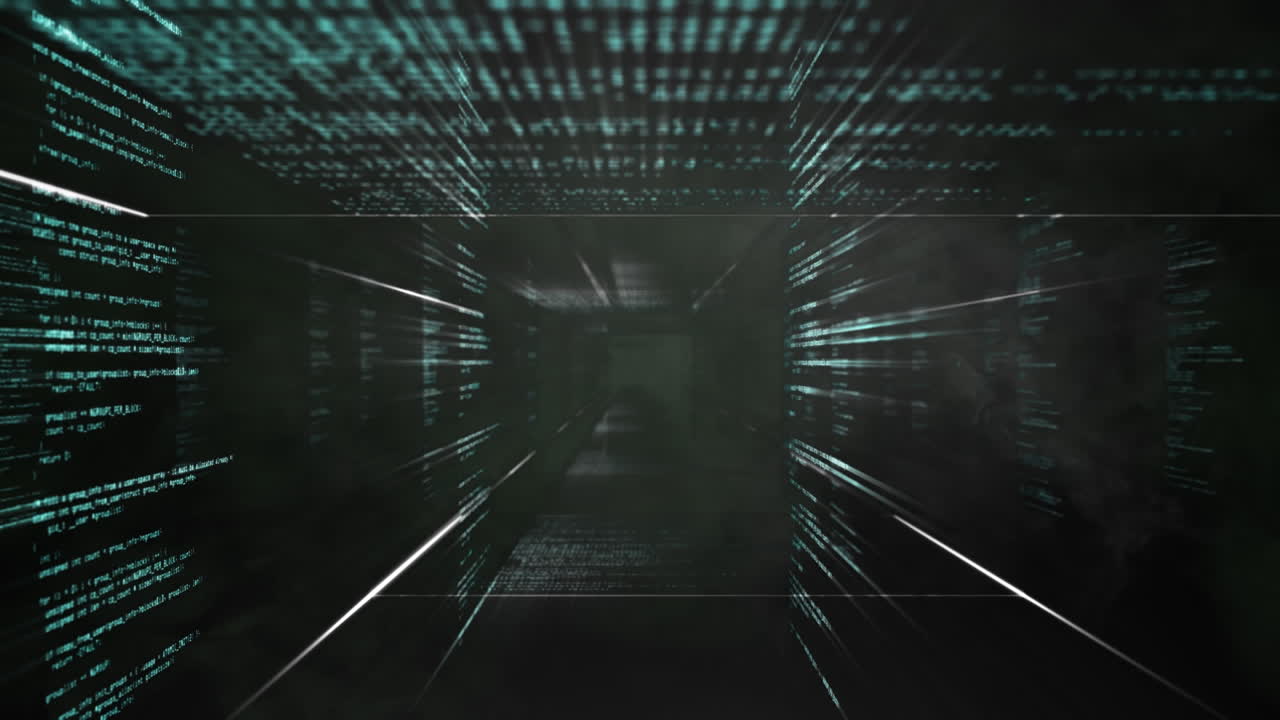 Digital animation of green smoke effect over data processing against black background