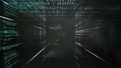animazione digitale dell'effetto di fumo verde sull'elaborazione dei dati su sfondo nero