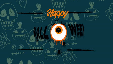 animación de texto feliz de halloween sobre las calaveras que caen