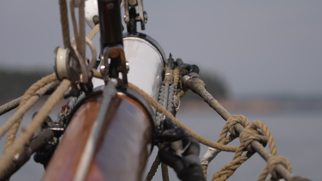 Ropes and rigging on the bow of a sailboat