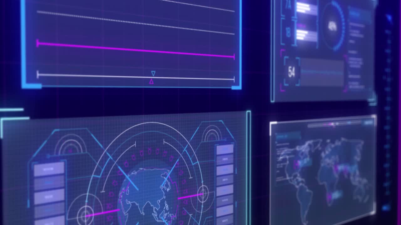 animación digital de la interfaz digital con procesamiento de datos contra un fondo azul