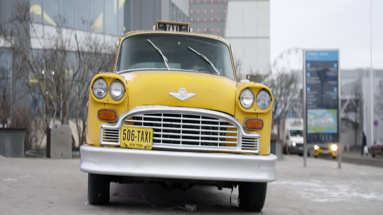Vintage Yellow Taxi in a City Setting