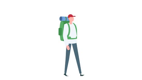 flat cartoon colorful man character animation. male walk cycle with backpack travel situation