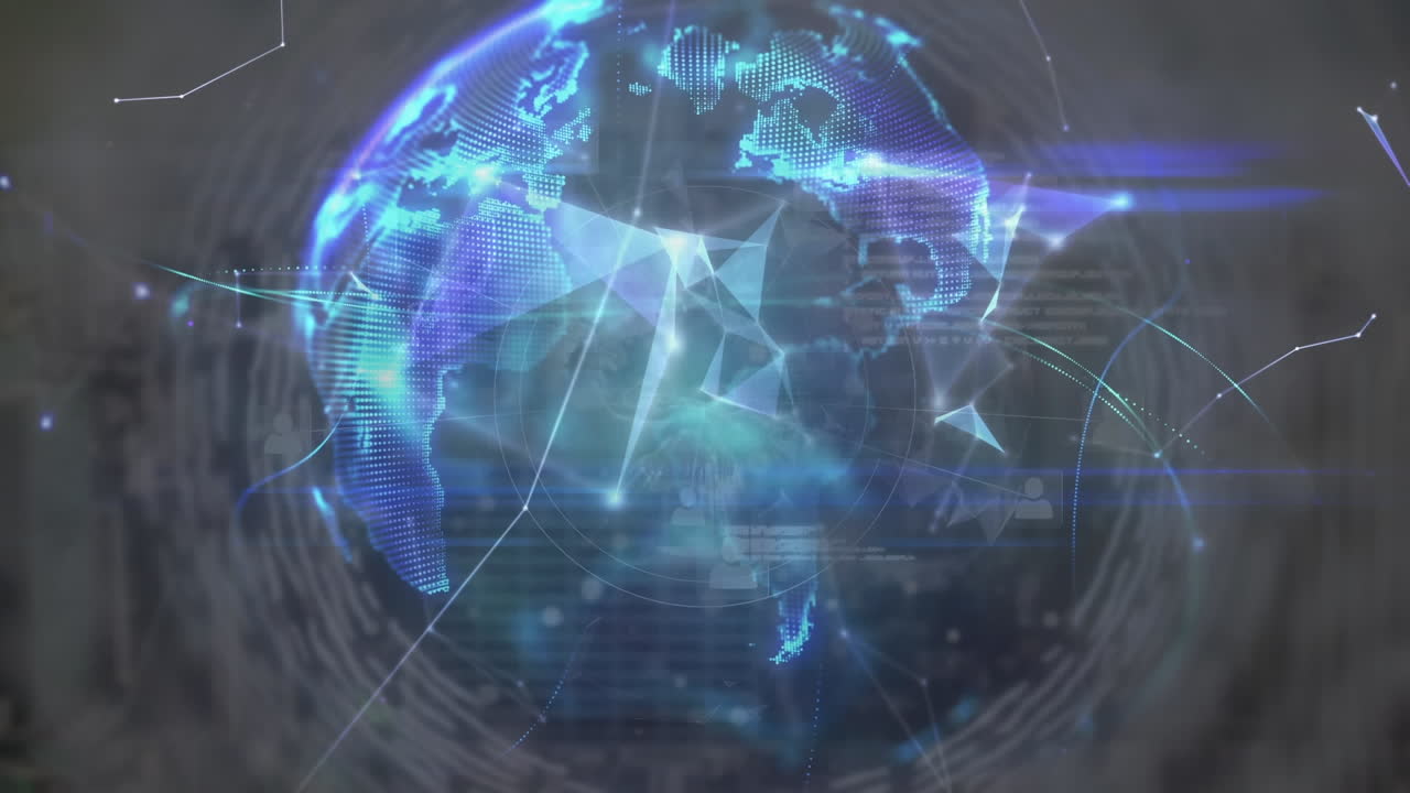 animación del globo con una red de conexiones sobre el paisaje urbano