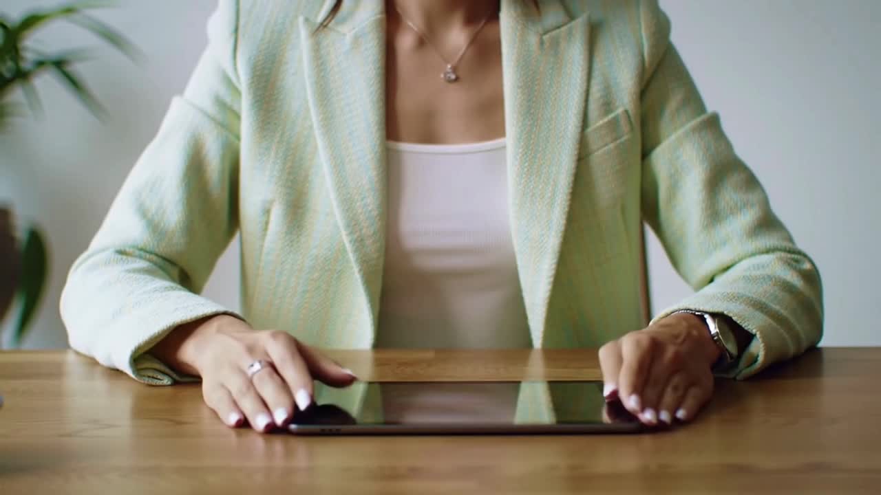 Woman Managing a Team with a Futuristic Human Resources Interface