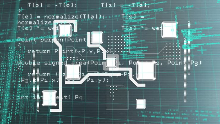 Animation of data processing and connections over grid
