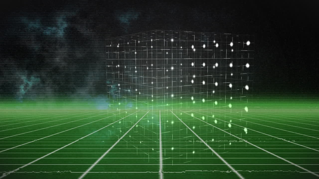 animación de un cubo con una red de conexiones a través de una cuadrícula