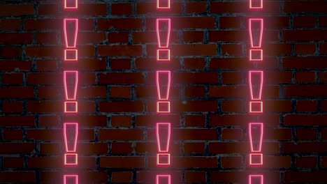 animación por computadora de muchos puntos de exclamación iluminados con luz de neón rosa