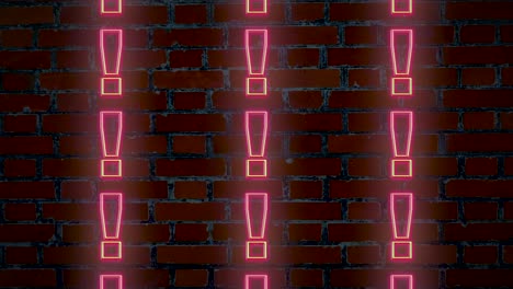 computer animation of many exclamation mark points illuminated in pink neon light