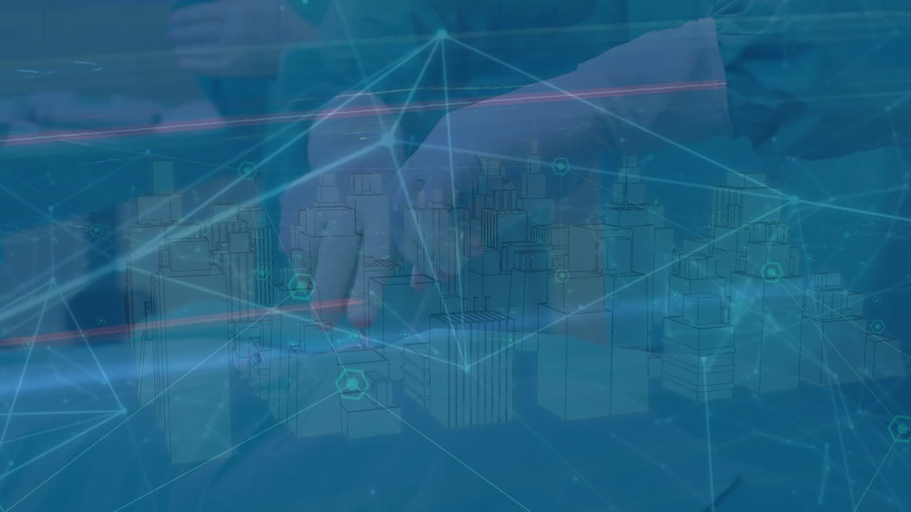 메타버스 시티와 백인 환자 간의 연결 네트워크의 애니메이션