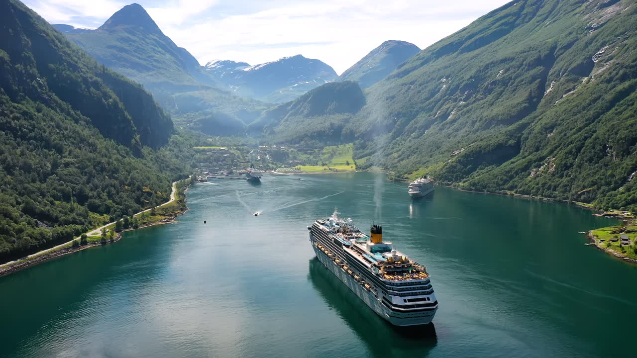 노르웨이 피요르드의 유람선