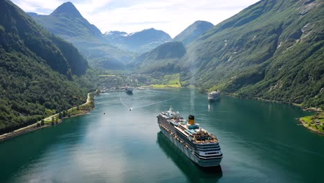 cruise ship in a norwegian fjord