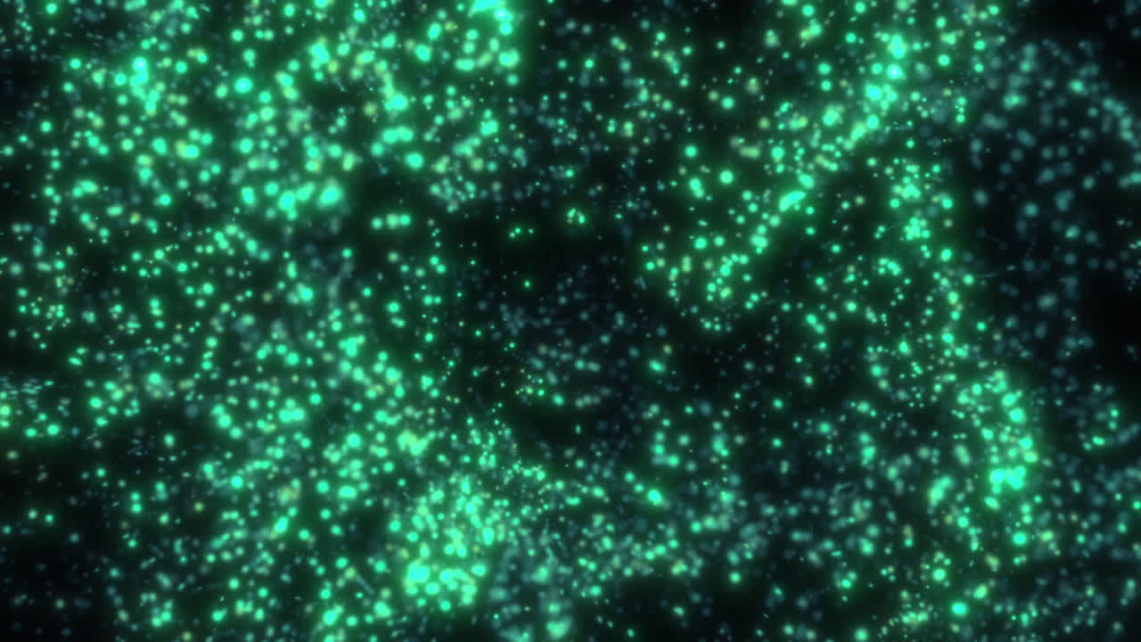 검은 바탕의 파란색 추상적인 떠다니는 액체 입자를 통과하는 - 양자 개념 시각화