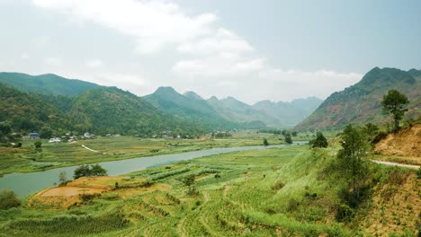 beautiful scenery of vietnamese landscape of mountains, water and terraced rice fields