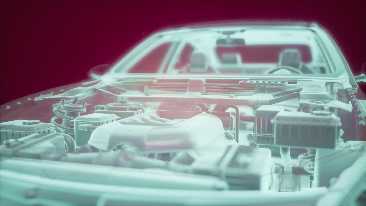 animación holográfica de un modelo de coche 3d con motor