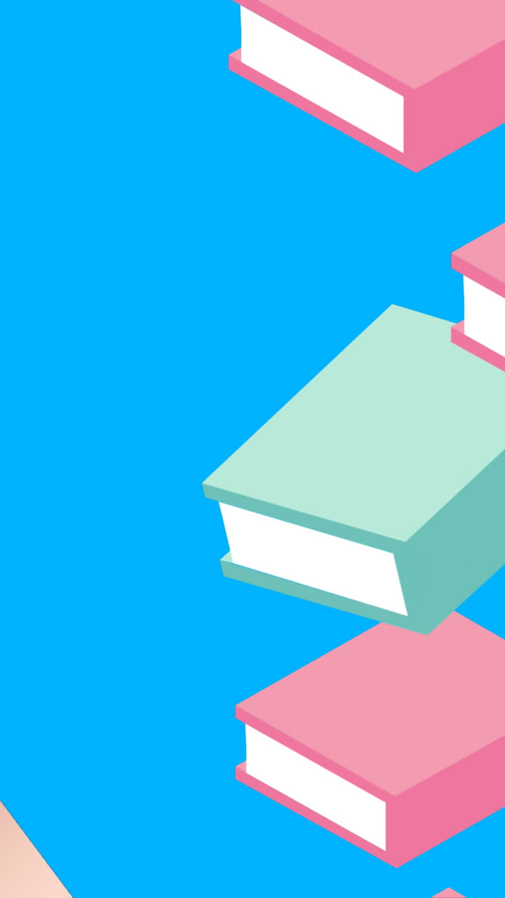 Animation of woman talking over book icons