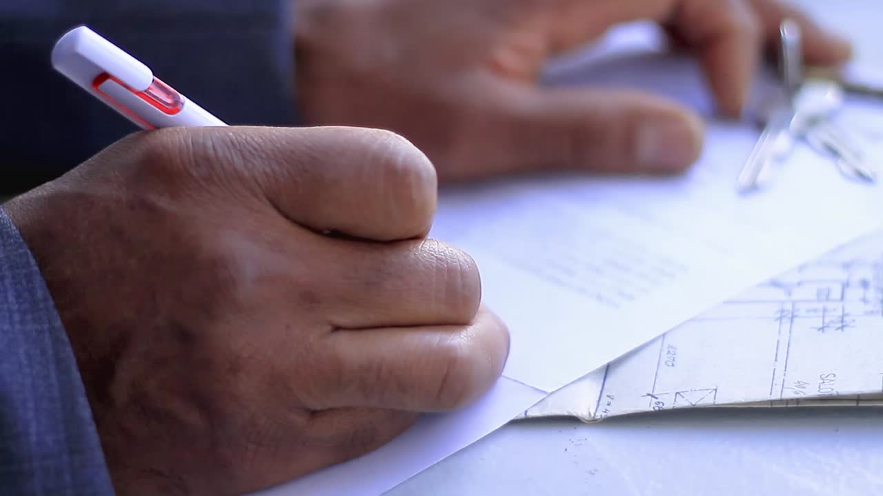 hombre que firma un contrato para una casa recién comprada almacen de metraje de video