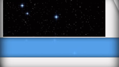 animation of blue and white panels opening over twinkling white stars on black background