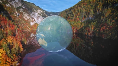 mountain glacial lake in autumn - world, earth graphic for a clean planet