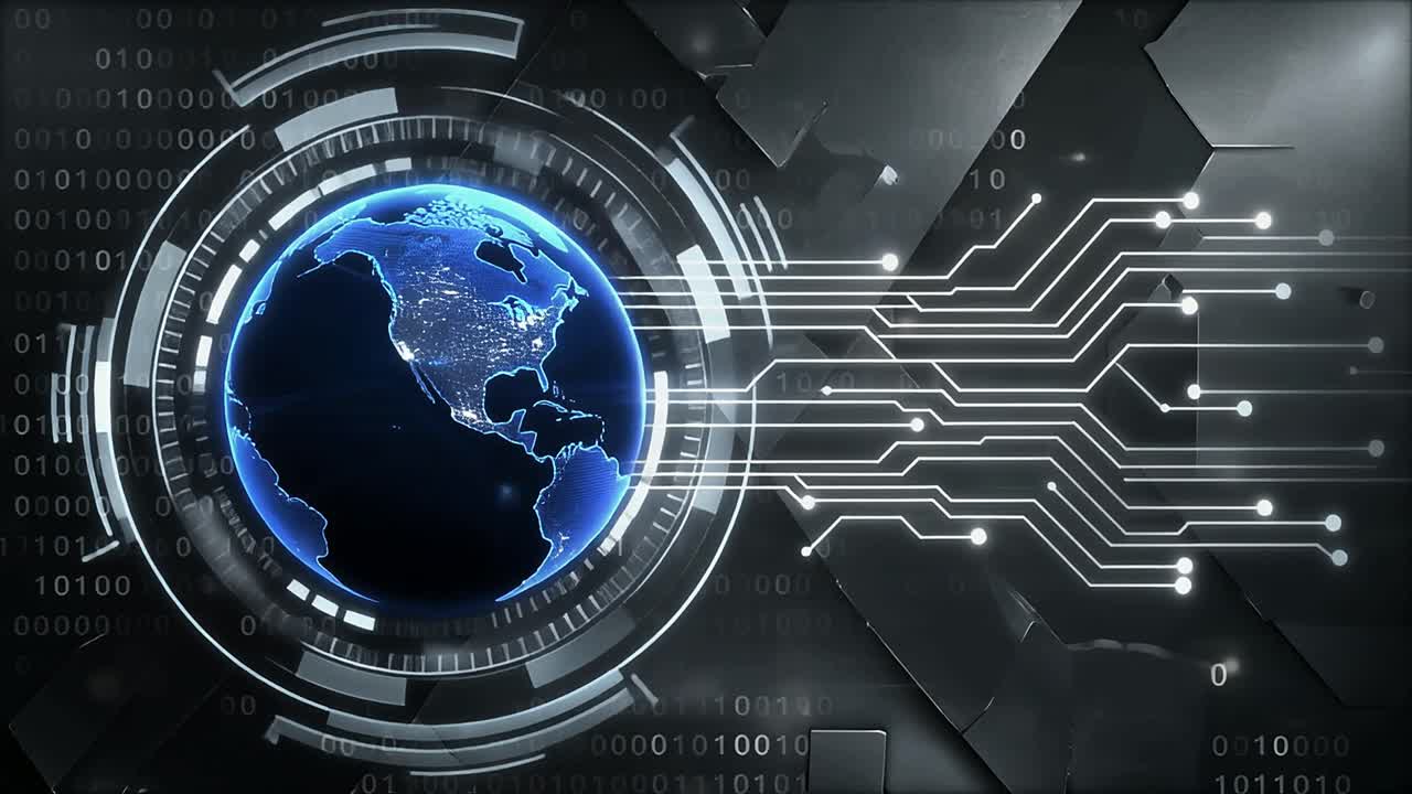 Digital Earth Globe with Circuit Board and Binary Code