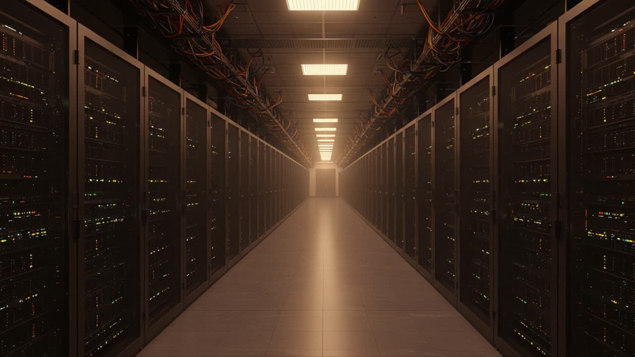 A Glimpse into the Heart of a Modern Data Center: Exploring the Intricate Network of Servers and High-Tech Infrastructure in a Secure Environment