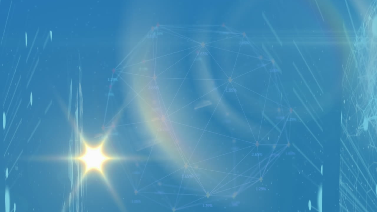 파란색 배경에 대한 지구상에 대한 무 ⁇ 없는 패턴과 밝은 반점의 추상적인 모양의 애니메이션