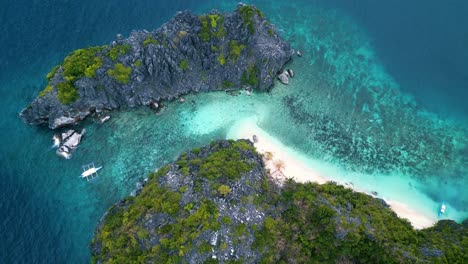 aerial drone shot of el nido, palawan, philippines – scenic horizontal view of limestone islands, blue ocean and tropical landscape