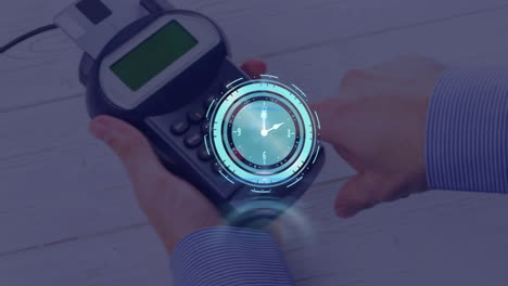 animación de un terminal de pago a través del reloj