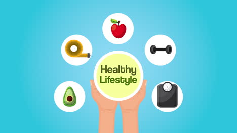 healthy life style lettering and set icons