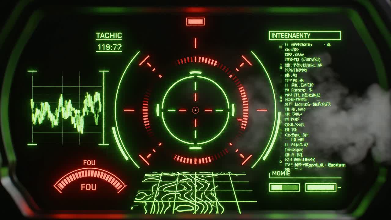 Futuristisk heads-up display med sigtekorn og digitale data
