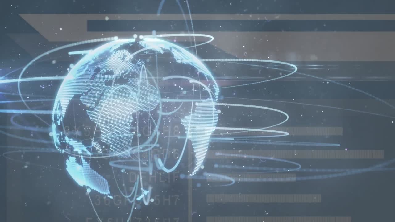 Animation of network of connections and globe on blue background