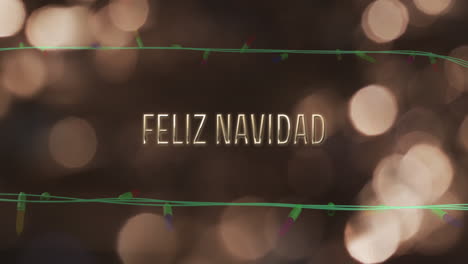animación de texto de feliz navidad y luces de hadas en fondo negro