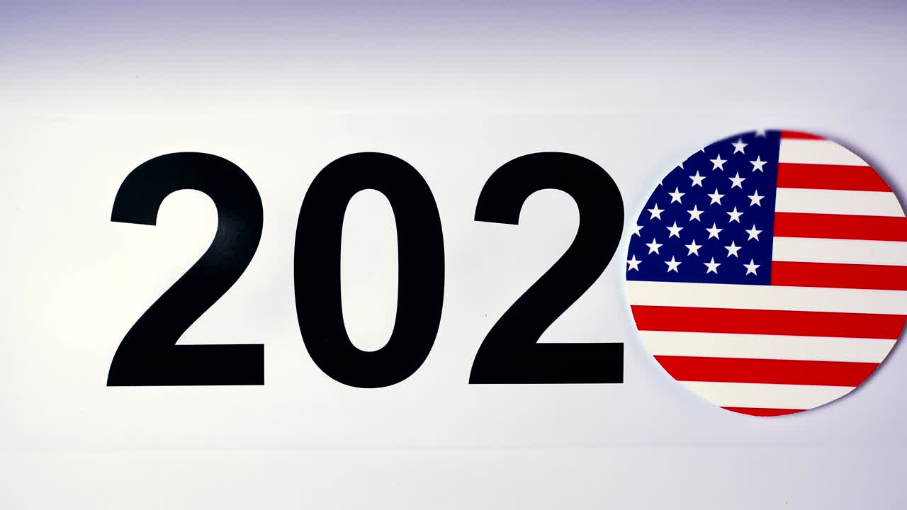 ilustración, año nuevo, mano masculina puesta sobre la mesa en la bandera de los estados unidos de américa, country ball, 2020