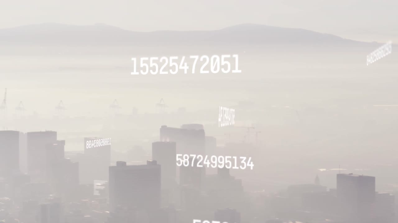 animación de procesamiento de números sobre el paisaje urbano